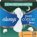 Always Pure Cotton Feminine Pads for Women, Size 4, with Wings, Unscented, 28 Count