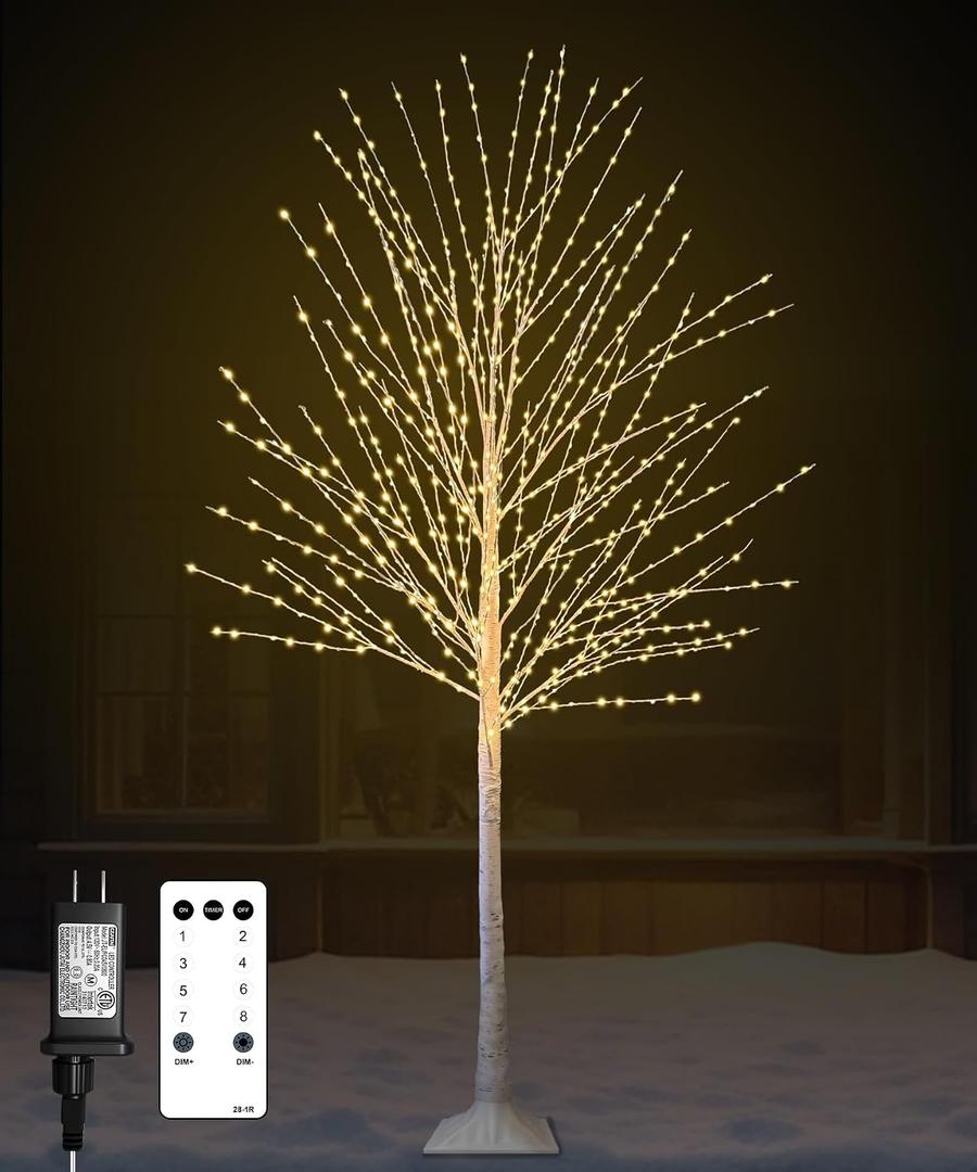 6FT Lighted Birch Tree with 880 LED Warm White Lights, 8 Modes, Timer Remote Faux Prelit Twig Christmas Tree, Light Up Trees for Indoor Outdoor Xmas Holiday Party Decoration