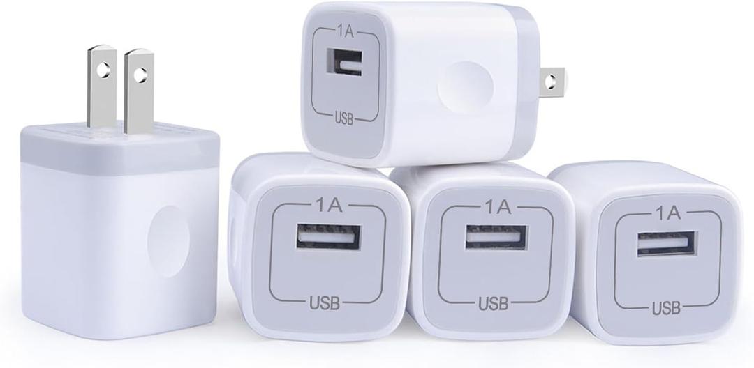 3 x Single Port USB Wall Charger, GiGreen 1A/5V Power Adapter 5 Pack Charging