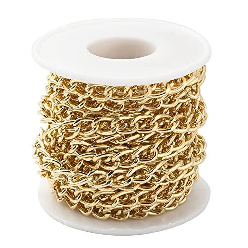 16.4 Feet Aluminum Curb Chains 10x6.5x1.8mm Twisted Links Cross Cable Chains Golden Plated with Spool for Pendant Necklace Jewelry Making