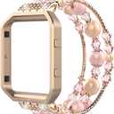 Simpeak Beaded Band Compatible with Fitbit Blaze Smartwatch Fitness, Small(6.3") Handmade Beaded Jewelry Bracelet Band Strap Replacement for Fit bit Blaze Women, Pink