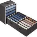 3 Pcs Large Size Wardrobe Clothes Organizers 6 Grids for Pants, Jeans, Sweater, T-shirt, Dress Stackable Closet Drawer Organizer Storage Bin Container with Sturdy Handles, Black