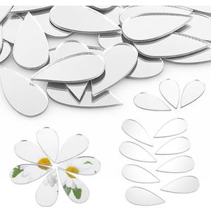 0.5x1 Inch Self-Adhesive Mosaic Tiles, 0.8mm Thick Fancy Tiny Mirror, 200Pcs Teardrop Shape Small Mirrors for Crafts, Silver DIY Mirror Mini Mirrors Wall Stickers for Crafts Art Wall Door Home Decorat