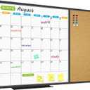 JILoffice Magnetic Calendar Whiteboard & Bulletin Corkboard Combination, Combo Board 28 x 20 Inch, Black Aluminum Frame Wall Mounted Board for Office Home and School with 10 Push Pins