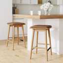 Nathan James Barker Classic Counter Height Wood Barstool with Leather Removable Cushion, Backless Island 24" Bar Stool for Kitchen, Chestnut Brown, Set of 2