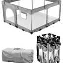 Dearlomum Foldable Baby Playpen with Non Removable Mat, Extra Large Collapsible Play Yard for Babies & Toddlers, Portable Travel Playpen, Baby Activity Center for Indoor & Outdoor Use (Grey 51"51") (50x50 ")