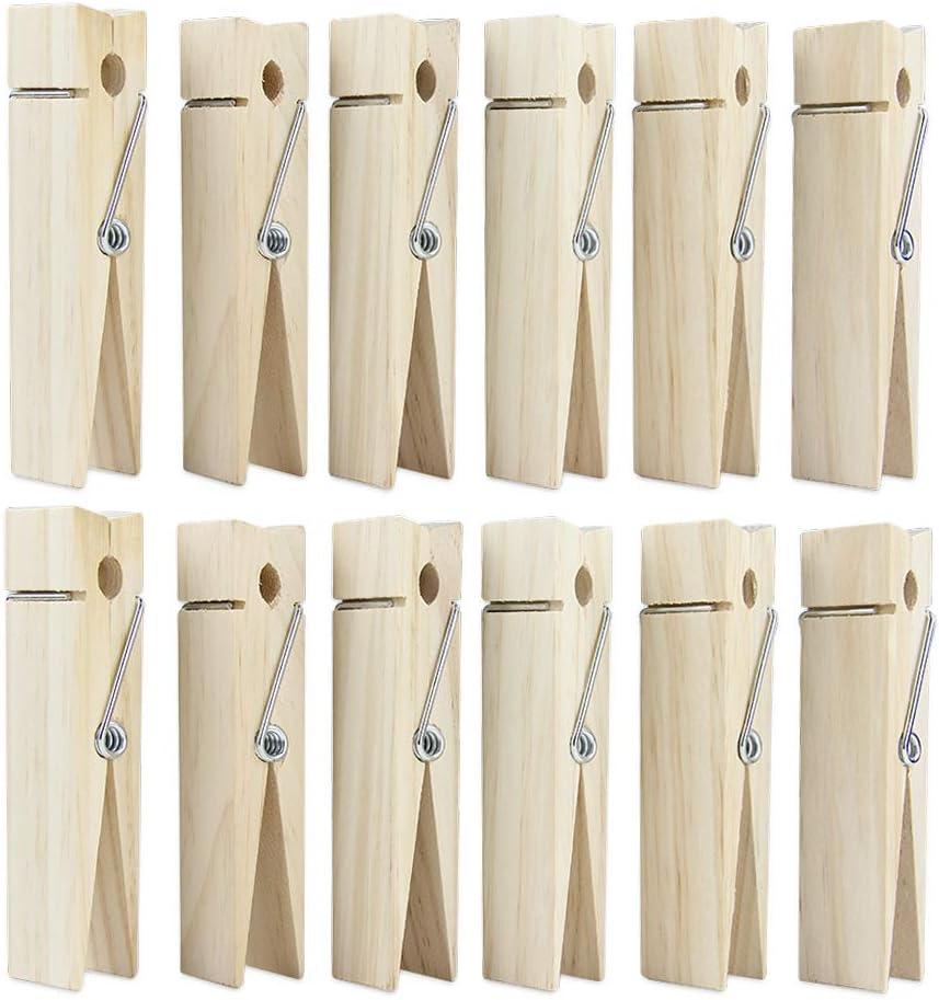 6 Inch, Giant Clothespins, Jumbo Wood Clips for DIY Craft, Bathroom or Laundry Room Decoration, 12 PCS
