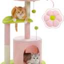PAWZ Road Flower Cat Tree Pink 32 Small Cat Tower Cat Scratching Post with Curved Perch, Cozy Cats Condo Removable Flower Bed for Kittens and Small Cats-Pink