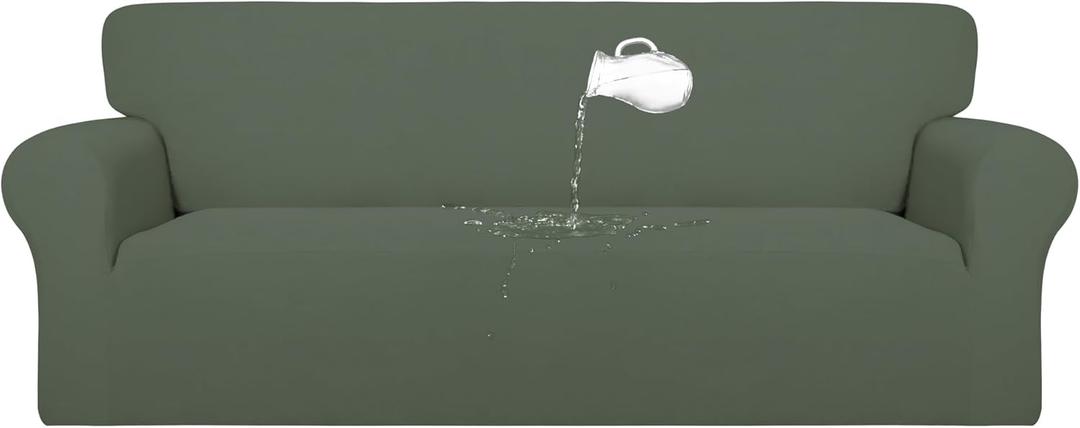 PureFit 100% Dual Waterproof Couch Cover Slipcovers for Couches and Sofas - Stretch Non Slip Fleece Sofa Covers Washable, Leakproof Furniture Protector for Kids, Pets, Dog (Sofa, Greyish Green)