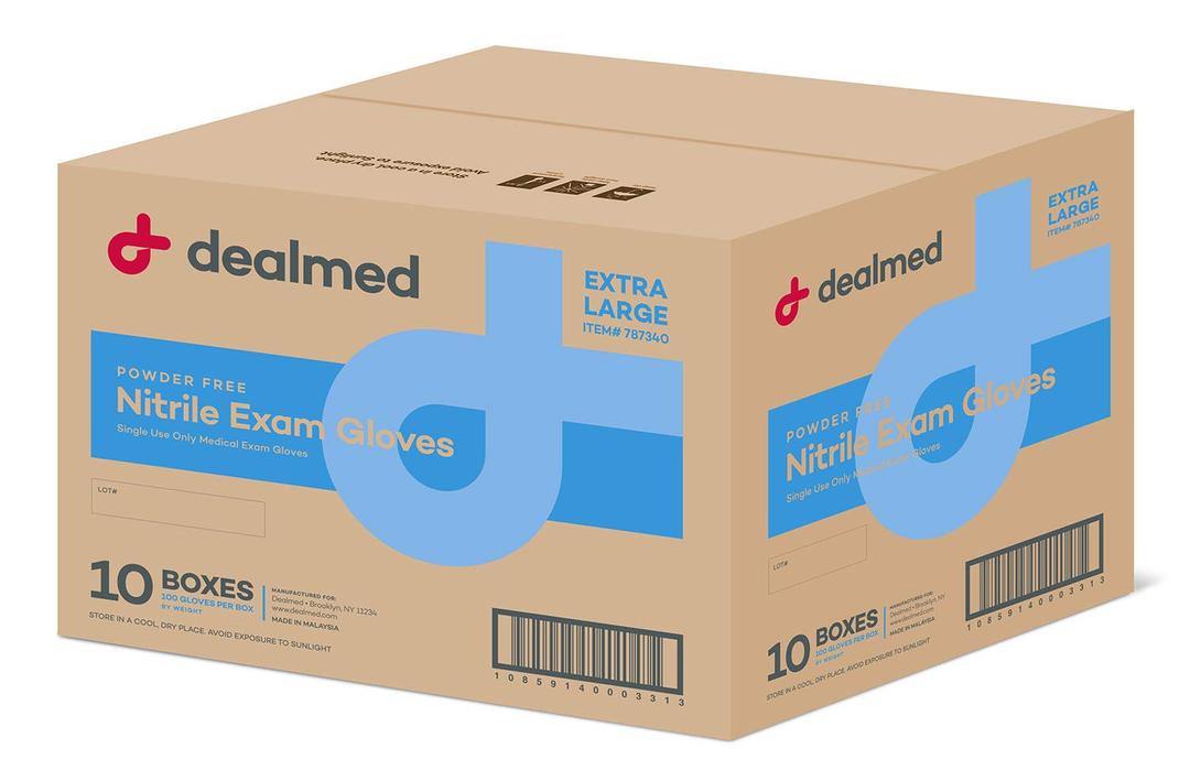 Dealmed Nitrile Exam Gloves  90 Count X-Large (Case of 10) Disposable, Non-Irritating, Latex Free, Multi-Purpose for First Aid Kit, Medical Facilities & More
