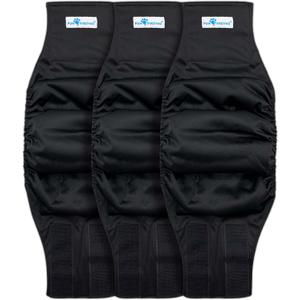PAW Inspired Belly Band Male Dog WRAP Washable, Black, Black Lining, Medium, 3 Count