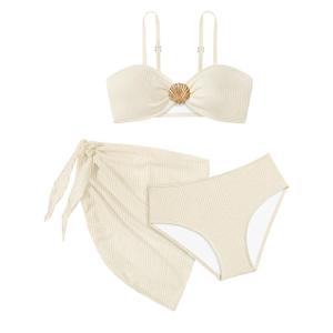 ADIFUN Girls Bathing Suits Size 7-8 Girl Swimsuit Size 8 Seashell Bikini with Cover Up Skirts 3 Piece Set Kids Girls Swimwear Set Beige Swim Suits