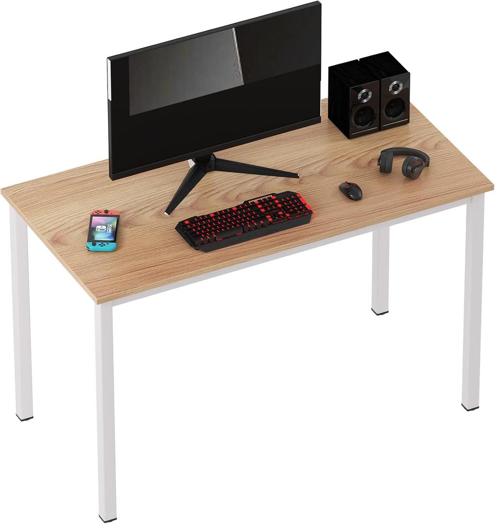 Need Large Computer Desk, 47 Inch Study Student Writing Desk, Simple Style PC Workstation with White Metal Frame for Home Bedroom, Teak (Teak+white)
