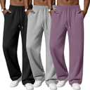 Neer 3 Pack Men's Lounge Pants Lightweight Open Bottom Baggy Sweatpants Casual Drawstring Joggers with 3 Pockets for Leisure (Medium, Black, Light Gray, Gray Purple)