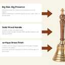Hand Bell with Antique Brass Finish and Wooden Handle Perfect for Weddings, Schools, Games, Reception Desks, Religious Ceremonies & Events 3 Diameter, 8 Height