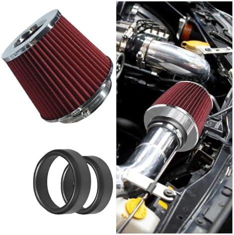 Universal Clamp-On Air Intake Filter, High Flow Closed-Top Cool Air Filter Cleaner, 76 89 102MM Performance Round Tapered Cone Air Filters, Washable Replacement Filter for Car Truck (Red)
