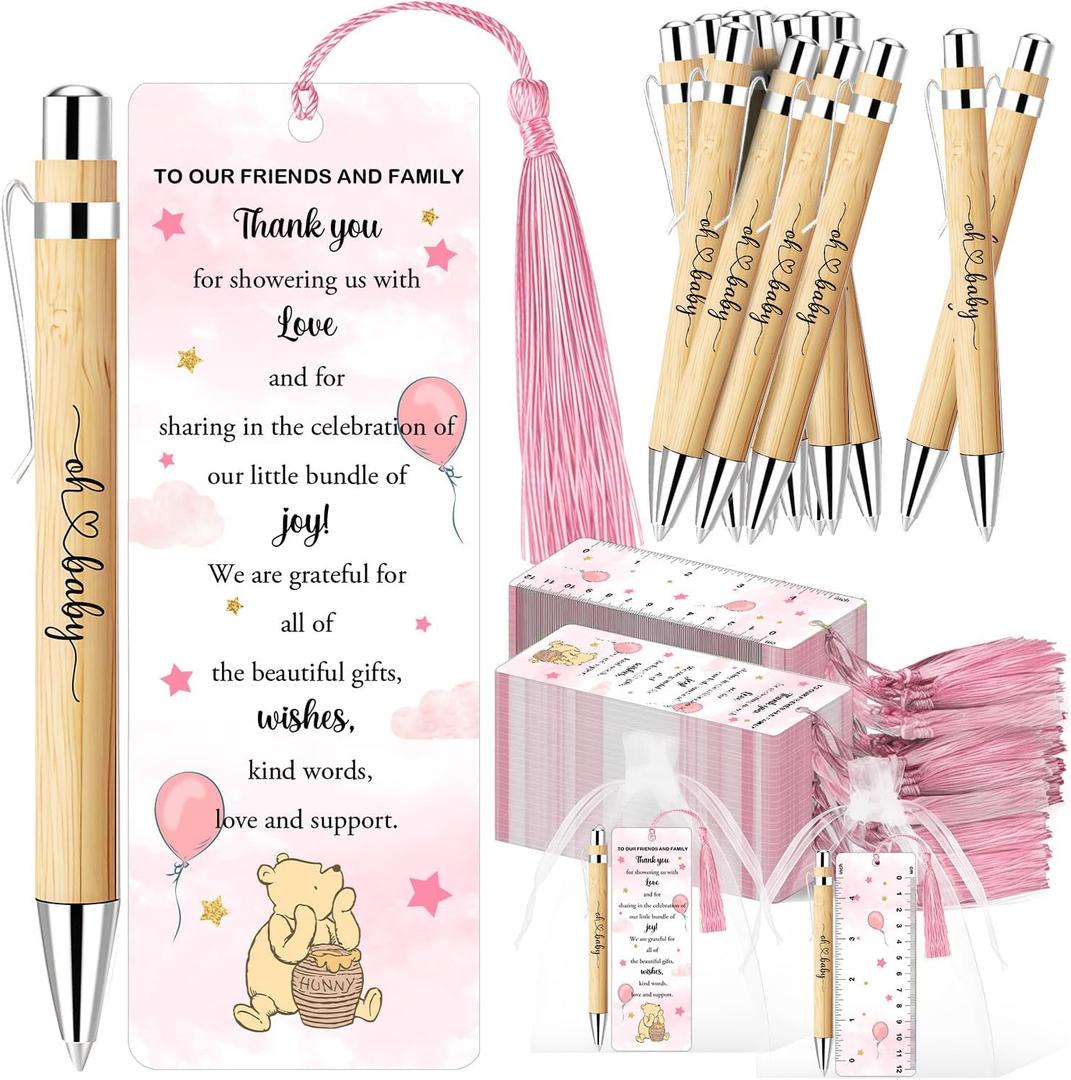30 Sets Winnie Baby Shower Favors, The Pooh Babies Shower Gift for Guests, Includes 30 Babies Ballpoint Pens 30 Winnie Thank You Bookmarks 30 Organza Bags for Winnie Gender Reveal Gifts Guest Prizes