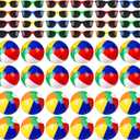 Elcoho 48 Pieces Pool and Beach Party Favors Inflatable Beach Balls Sunglasses for Adults Pool Party Supplies Summer Water Fun Toys for Beach Park Backyard Summer Party