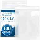 Spartan Industrial - 10" X 13" (100 Count) Crystal Clear Resealable Cello Poly Bags for Packaging, Clothing & T Shirts - Self Seal & Reinforced