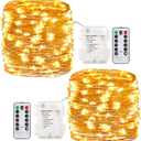 GDEALER 2 Pack 20 Feet 60 Led Fairy Lights Battery Operated with Remote Control Timer, 8 Modes Waterproof Copper Wire Twinkle String Lights Christmas Lights for Bedroom Party Indoor- Warm White