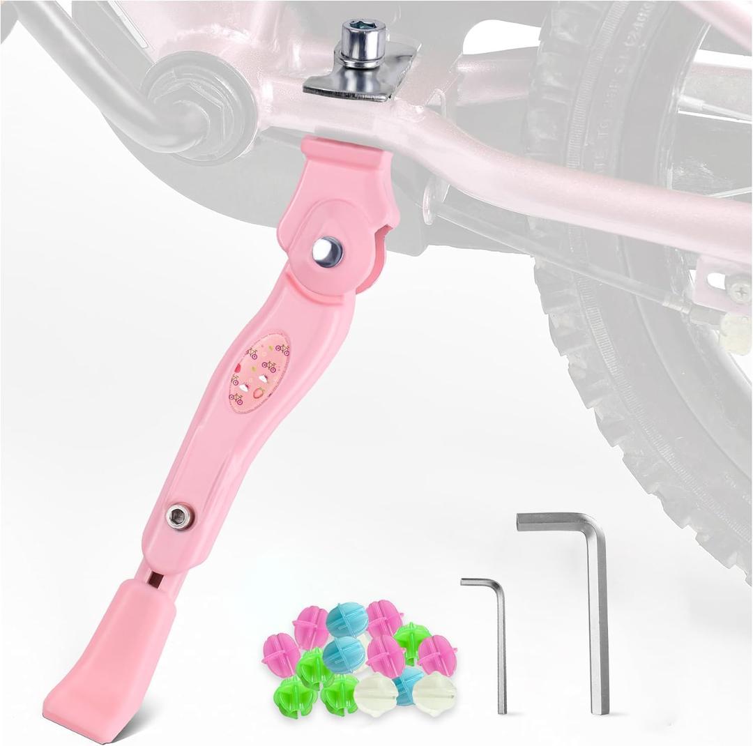 Kickstand for Kids Bike for 16 18 20 Inch Adjustable Folding Center Mount Children's Bicycles Pink Aluminium Alloy Bike Kick Stand Easy Install