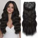 NAYOO Clip in Hair Extensions for Women 20 Inch Long Wavy Curly Brown Black Hairpieces Full Head Synthetic Hair Hairpieces(6PCS,Brown Black)