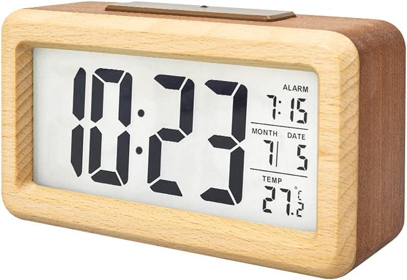 everwood Wooden Digital Battery Operated Alarm Clocks for Bedrooms, Beside, Table, Desk