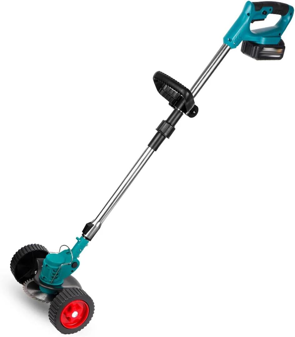 Electric Weed Wacker Cordless Weed Eater Battery Powered, 4-in-1 Brush Cutter/String Trimmer/Grass Trimmer/Lawn Mower, 6 inch Edger Stringless Weed Trimmer with Wheel & Blade