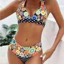 SOLY HUX Women's Floral Bikini Set Halter Tie Back Bathing Suit Boho Vacation Two Piece Swimsuit (XL)