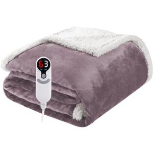 Electric Heated Blanket Throw Size 50"x60", Soft Flannel with Overheat Protection, 9 Adjustable Heat Settings & 10-Hour Auto-Off Timer, Fast Heating for Winter Comfort, Purple