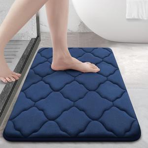OLANLY Memory Foam Bath Mat Rug 24x16, Ultra Soft and Absorbent Bathroom Rugs, Non-Slip, Comfortable, Machine Washable Bath Carpet for Bathroom Floor, Tub, Shower and Home Decor Accessories, Navy