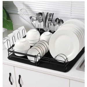 Dish Drying Rack, Extendable Anti-Rust Dish Rack with Dish Drying Mat, Large Capacity Dish Drainer with Cutlery & Cup Holders for Kitchen Counter