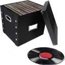 Vinyl Record Storage Box - 12" - 1 Pack- Crate Holds up to 75 Vinyl Albums - Black