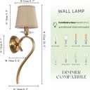 Set of 2 Gold Wall Sconce Light Fixtures, 1-Light Mid Century Modern Vanity Lighting with Conical Fabric Shade, Graceful Curved Iron Arm, Crystal Accent, Indoor Classic Wall Mounted Lamps (Linen)