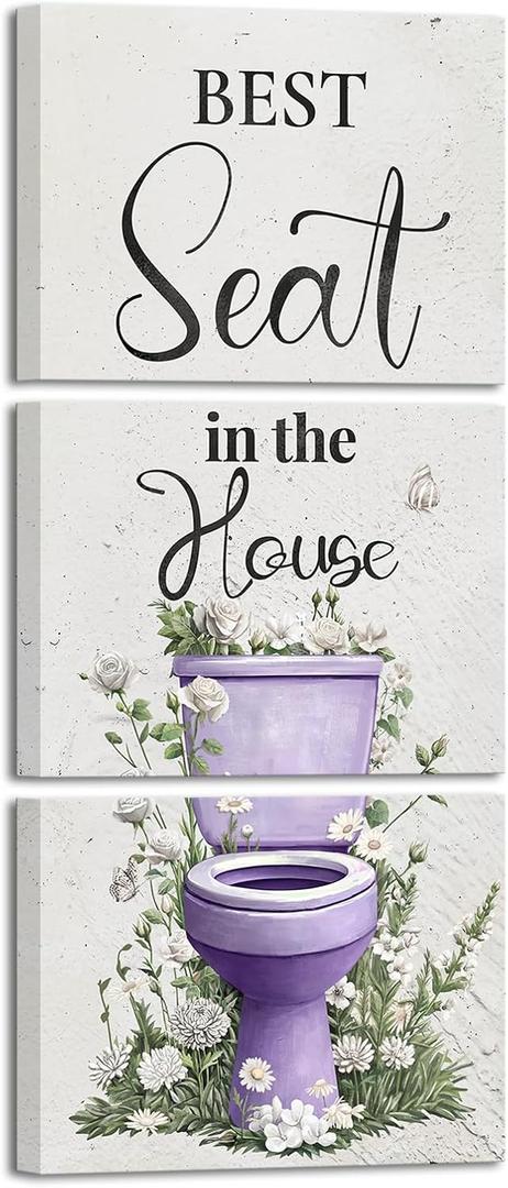 sechars Best Seat in the House Wall Art Funny Bathroom Signs Pictures Painting Modern Purple Bathroom Wall Decor (Purple)