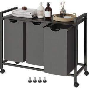 Laundry Hamper, Laundry Basket, Laundry Sorter with 2 Pull-Out and Removable Bags, Shelf, Laundry Room Storage with Table, for Bathroom, Bedroom, 3 x 10.5 Gal (40L), Grey