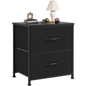 DUMOS Nightstand Small Dresser with 2 Fabric Drawers Side Tables Bedroom End Table Bedside Storage Furniture for 20 inch Tall Night Stand for Entryway, College Dorm, Classic Black, 11.8"D x 18"W x 20"H
