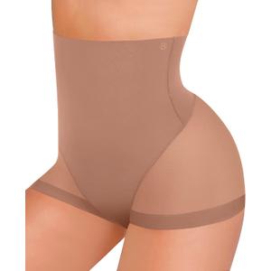 SHAPELLX Tummy Control Body Shaper Shapewear for Women High Waisted Panties Invisible Shaping Underwear (Light Brown Medium)