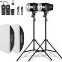 Godox Professional Studio Flash Kit for Photography, Strobe Lights Softbox Lighting Kit, 2x180W 5600K Compact Monolights with Flash Trigger, Softbox, Light Stands