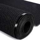 Commercial Indoor Outdoor Runner Rugs 4FTx6FT Heavy Duty Striped Brush Step Front Door Rugs Non-Slip Rubber Backing Entrance Rug Runner for Home Office Dirt Resistant and Absorbent Doormat(Black) (3'11" x 5'11" (Rectangular))