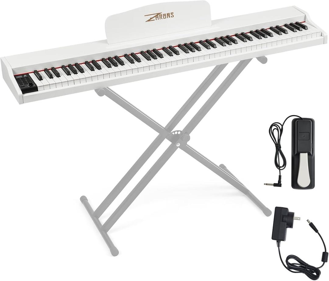 ZHRUNS Digital Piano 88 Key Weighted, Full Size Electric Keyboard Piano for Beginners, Portable Piano Keyboard with Sheet Music Stand, Sustain Pedal, Power Adapter, White (Keyboard Only)