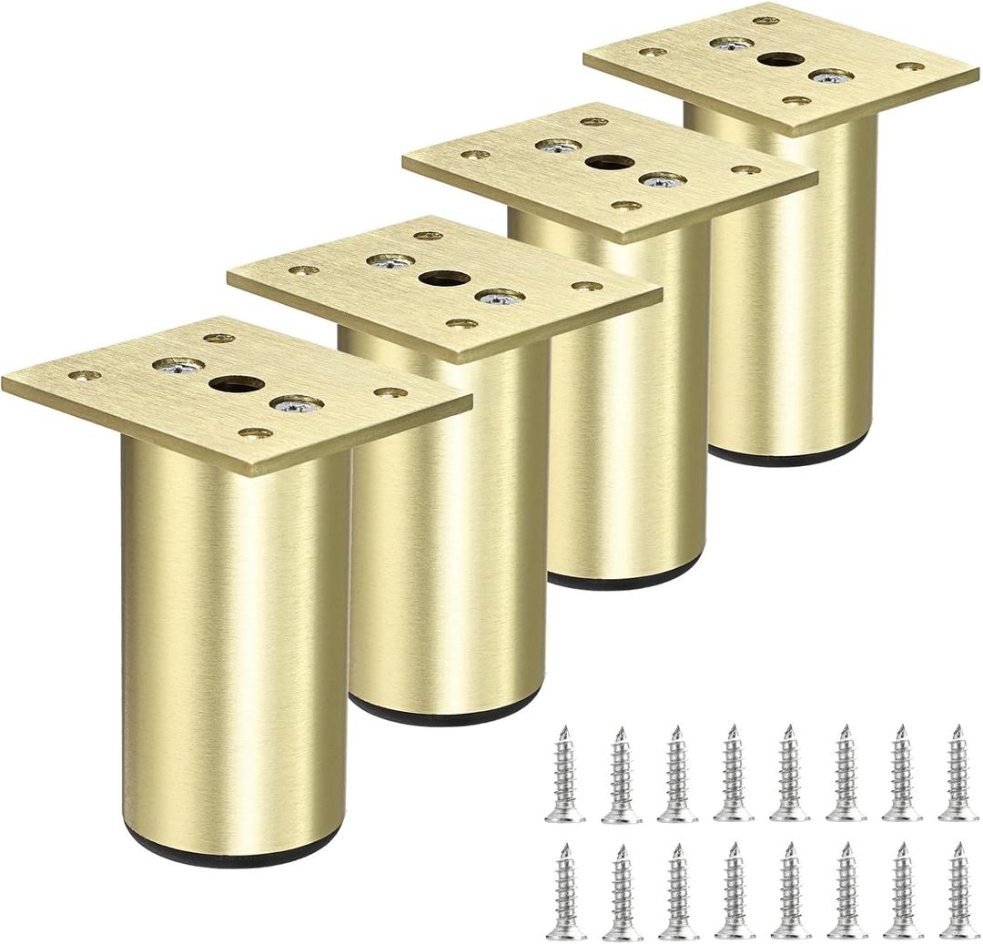 BSTKEY 4Pcs 3 Inch Aluminum Alloy Furniture Cabinet Legs - Adjustable Replacement Legs for Furniture Cabinet Foot Legs Sofa Bed Desk Table Feet Support, Gold