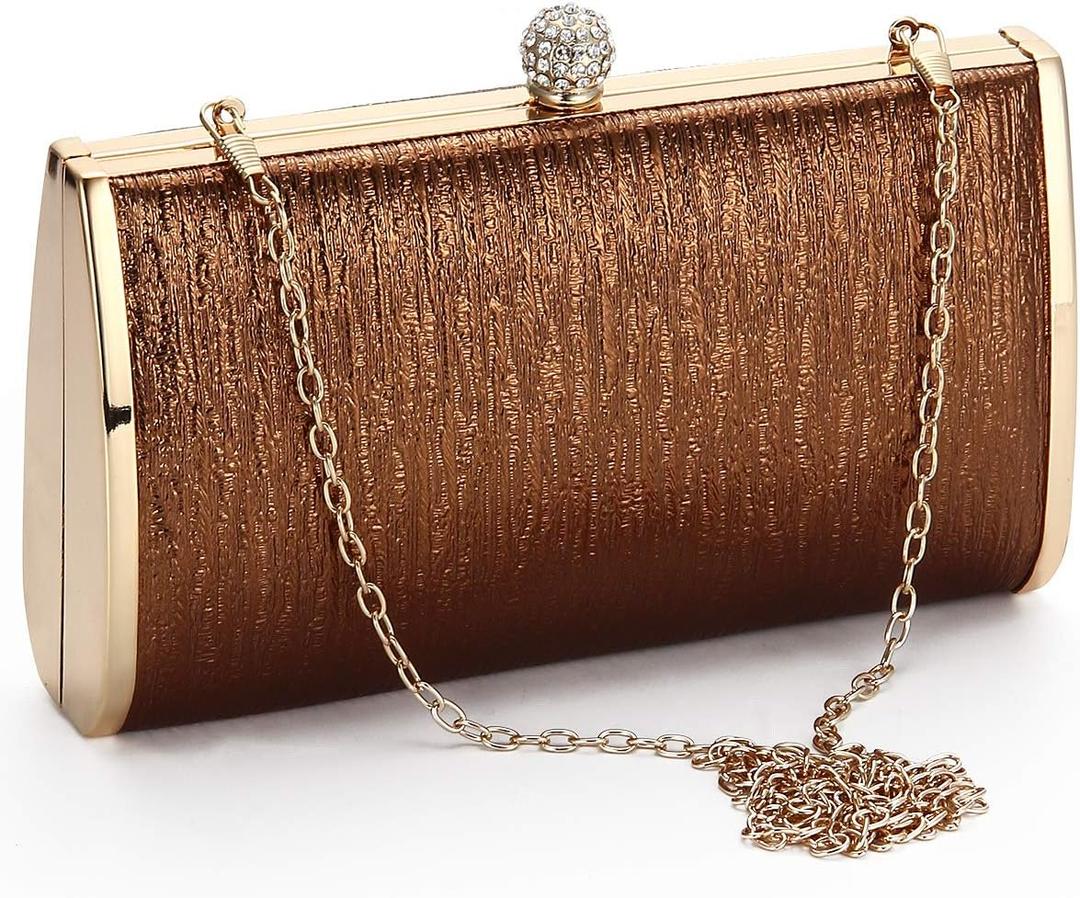 Women Evening Clutch Bags Metal Frame Evening Bag Night Purse Handbag Wedding Prom Party Cocktail Bridal Clutches (Brown)
