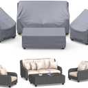 Mrrihand Patio Furniture Covers - 4 Piece Outdoor Furniture Set with Waterproof Sofa, Chair, Coffee Table Covers - Windproof Buckle Strap and Adjustable Drawstring - Grey
