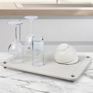 Stone Dish Drying Mats for Kitchen Counter 15.7"x 11.8" Quick Dry Stone Drying Mat Super Absorbent Diatomaceous Earth Drying Mat with 4 Non-Slip Stainless Steel Feet for Dishes & Cups Grayish White