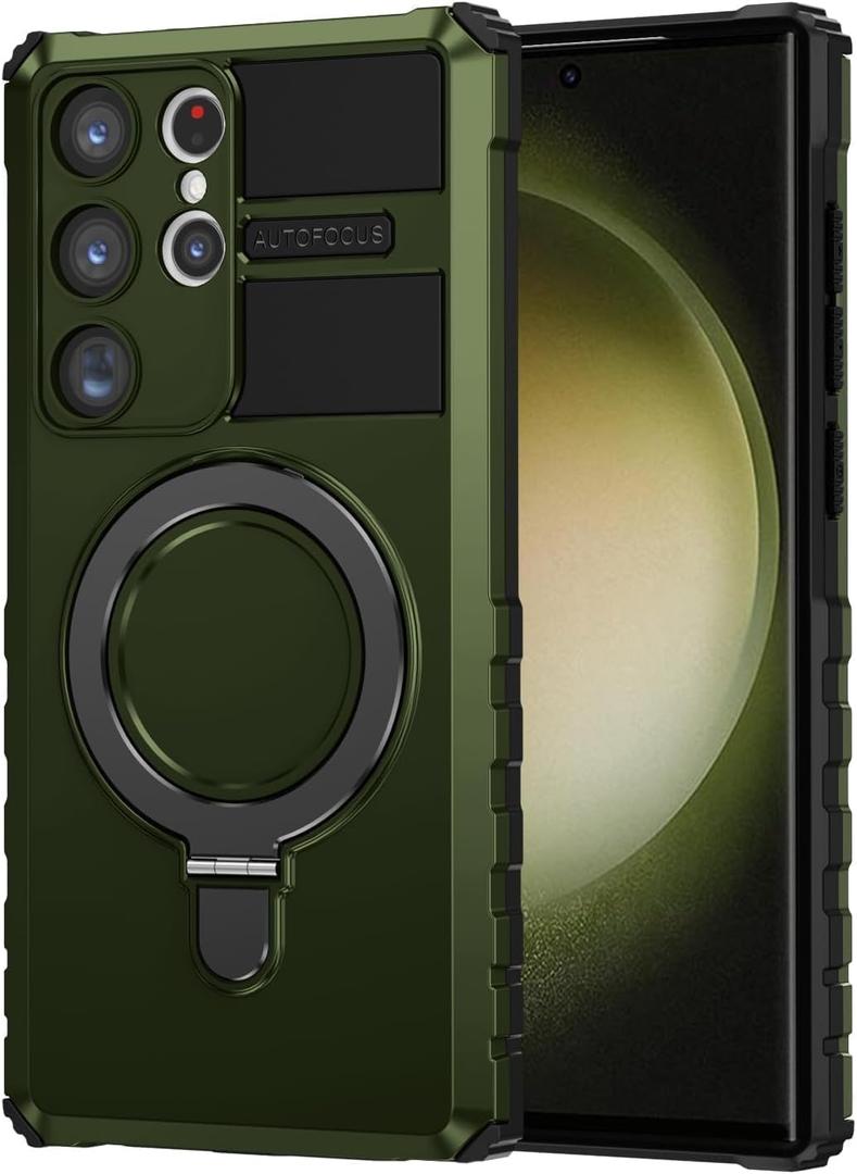 Compatible with Samsung Galaxy S23 Ultra Magnetic Case with Ring Kickstand [Compatible with MagSafe] Military Grade Heavy Duty Case for Samsung S23 Ultra 6.8'' (Not Fit S23), Green