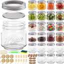 24 Pack 8 oz Mason Jars with Lids, Half Pint Canning Jars with Embossed Fruit Pattern, Small Glass Jars for Storing, Pickling, Jam, Overnight Oats, Wedding & Party Favors, Candle Making and DIY Crafts