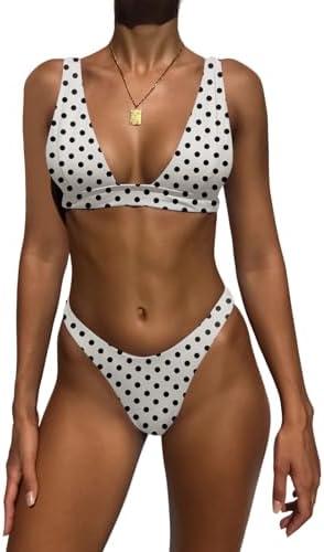 Bathing Suits for Women Deep V Neck Sexy Two Piece Bikini Sets for Women Thong Halter Cheeky Swimsuit Size M