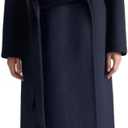 Women's Cashmer and Merino Wool Blend Double Breasted Long Trench Outdoor Coat for Fall Winter (Navy Blue)