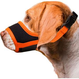 Dog Muzzle, Soft Breathable Muzzle for Small Medium Large Dogs, Air Mesh Nylon Muzzle Cover Prevent Biting Barking Chewing, Adjustable Drinkable Pet Muzzle 6 Sizes (Orange,M)
